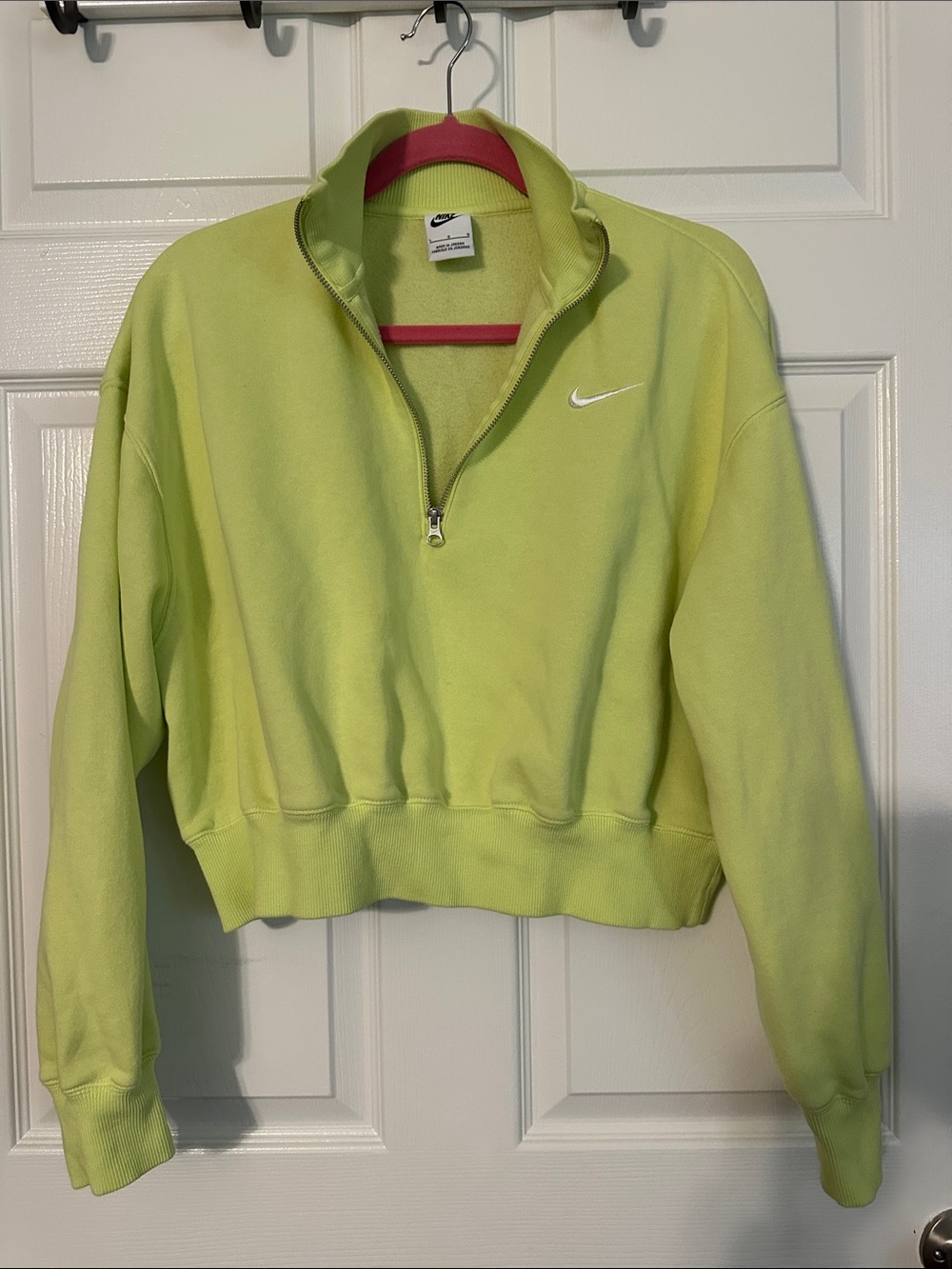 Nike Women's Lime Green Half-Zip Cropped Fleece Pullover